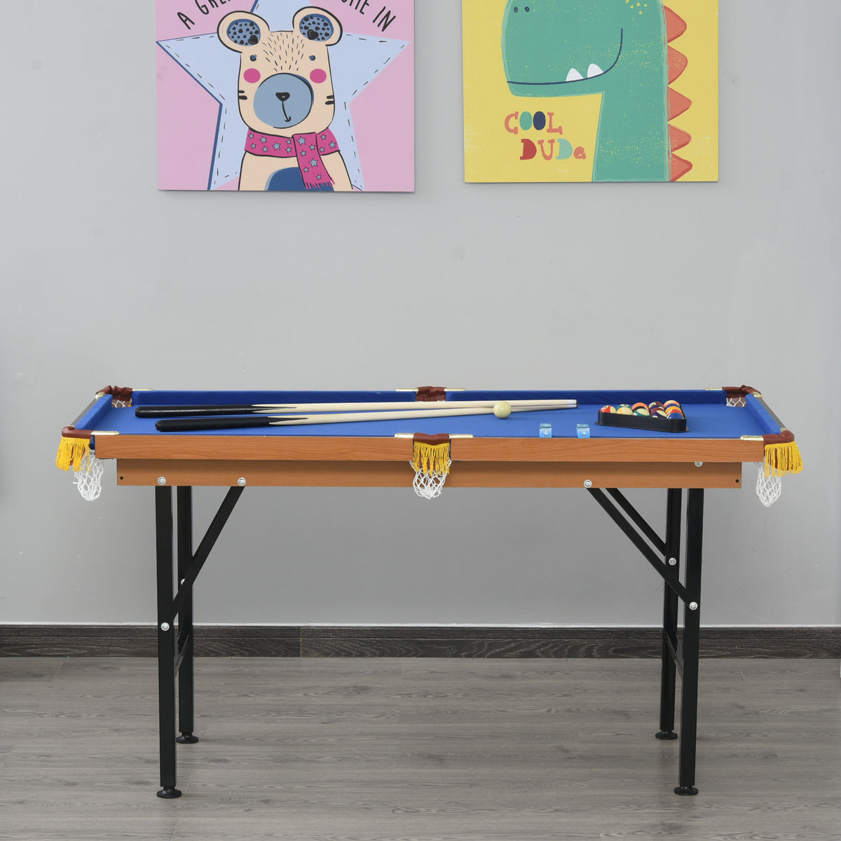 55 Inch Folding Billiards Table With Cues, Balls And Rack, Blue – image 2