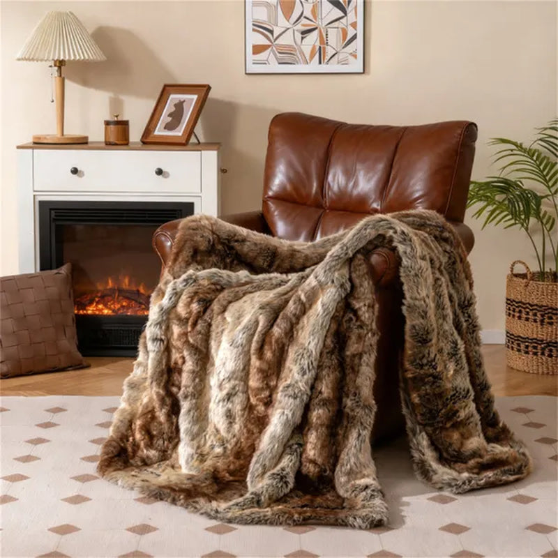 Faux Raccoon Fur Throw Blanket 60 x 80 In, Mink-Lined, Coffee – image 4