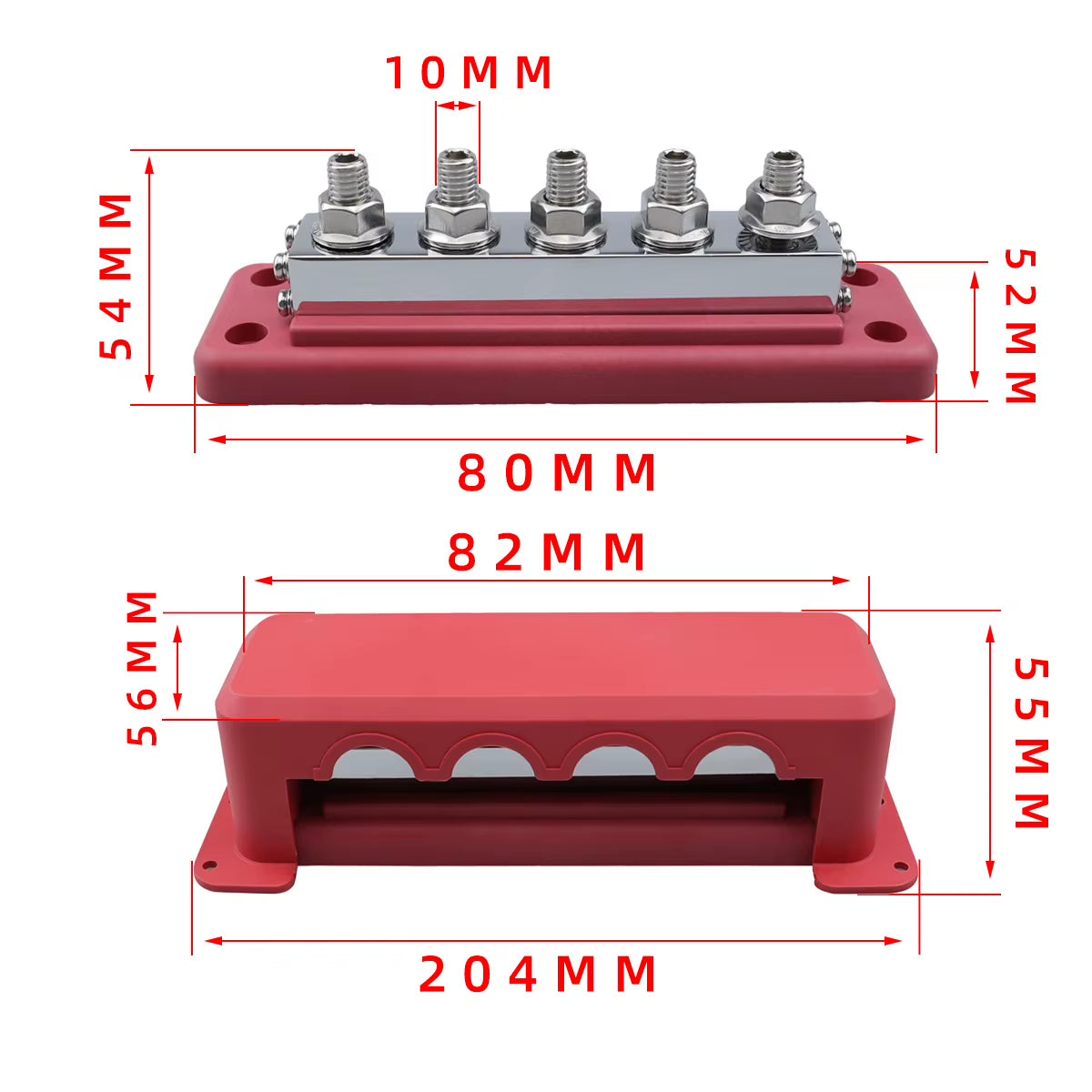 600A Power Distribution Bus Bar, 4 Stud 3/8 in with Cover for Boat and RV – image 4