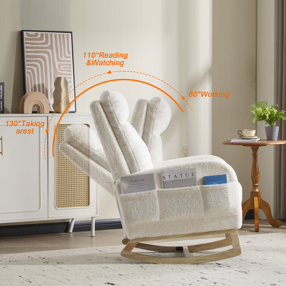 Upholstered Nursery Rocking Chair with Footrest and Side Pocket – image 6