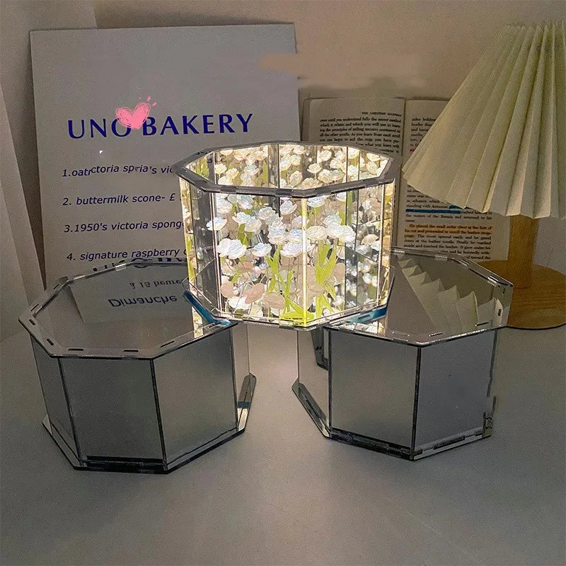 DIY Tulip Mirror Cube Lamp Kit - Handmade 3D LED Night Light Craft