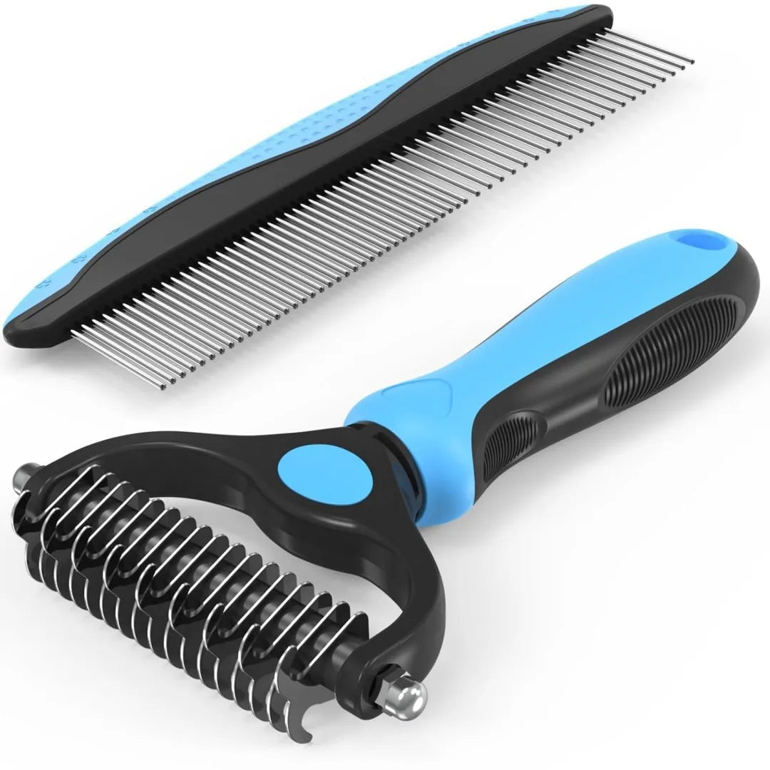 Undercoat Rake and Metal Comb Set - Dematting Grooming Kit for Pets – image 2