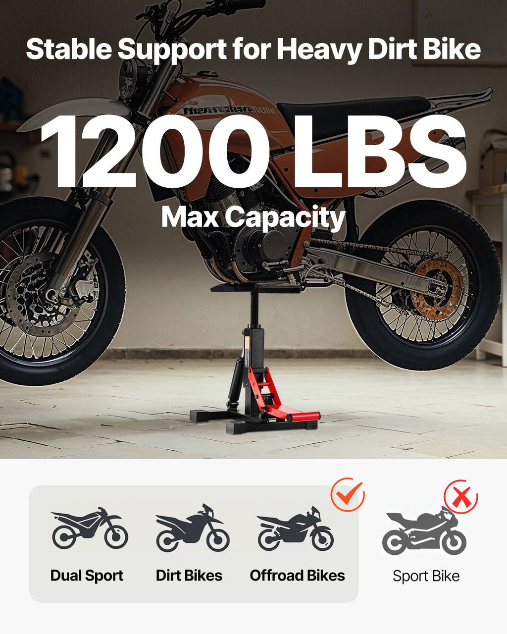 Hydraulic Dirt Bike Lift Stand 1200 Lb, Adjustable 9.8 to 18.3 Inch