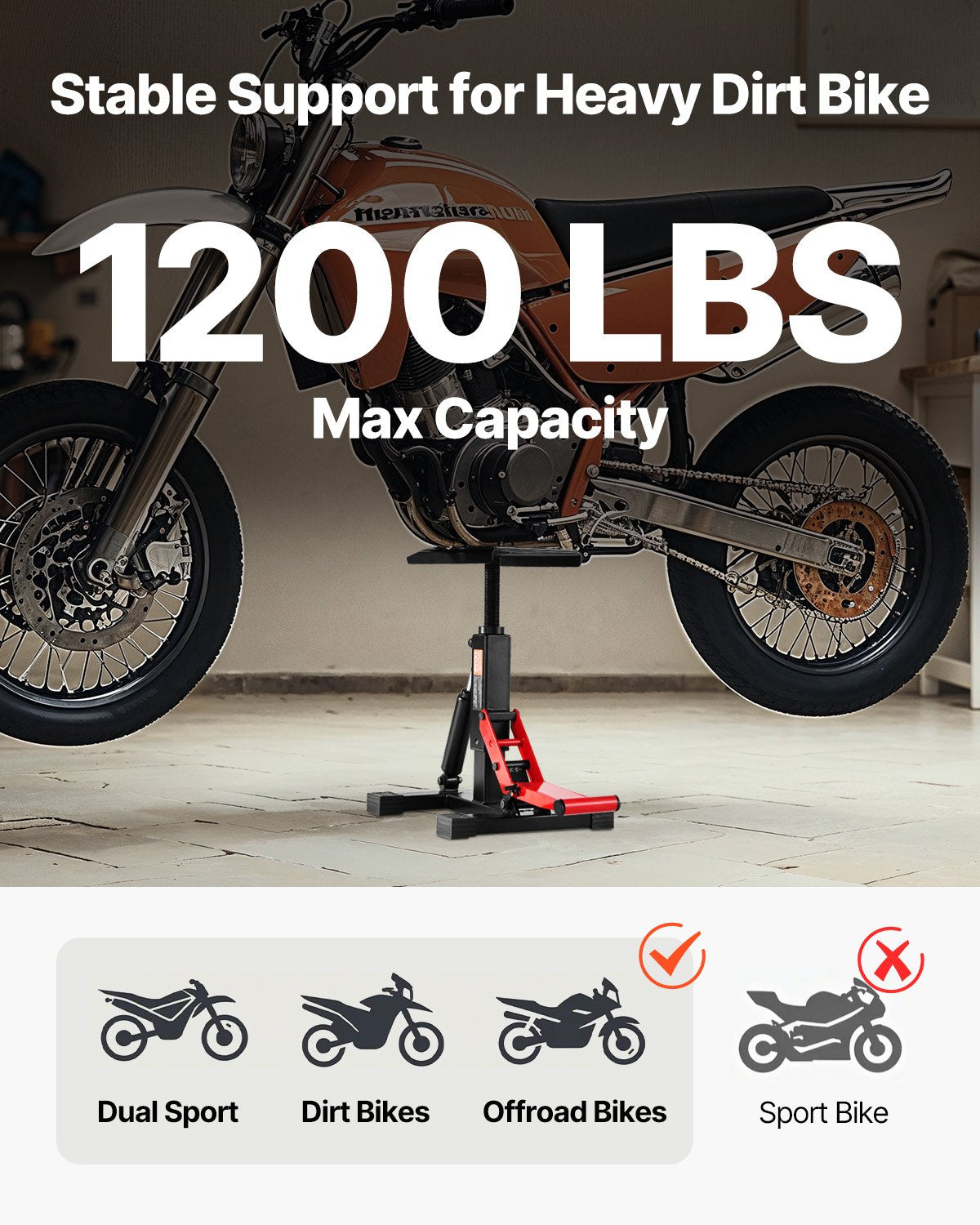 Hydraulic Dirt Bike Lift Stand 1200 Lb, Adjustable 9.8 to 18.3 Inch