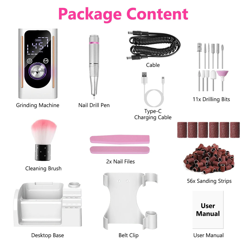 Electric Nail Drill Kit 45,000 RPM, Cordless with 11 Bits – image 6