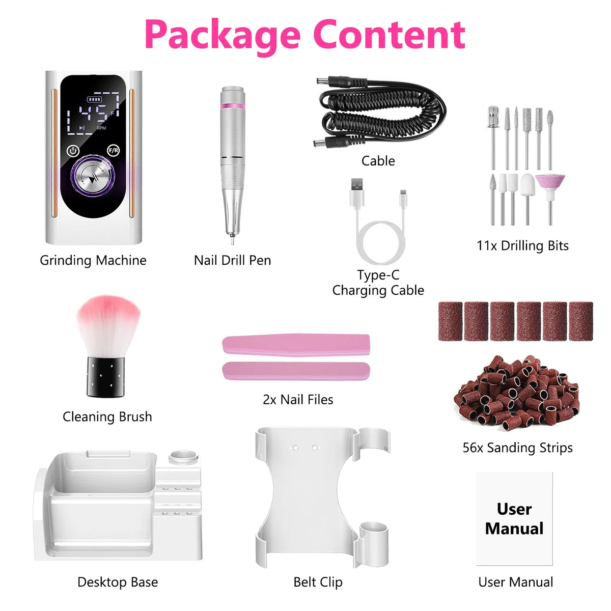 Electric Nail Drill Kit 45,000 RPM, Cordless with 11 Bits – image 6