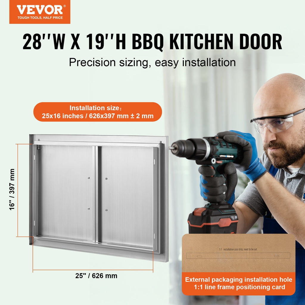 Stainless Steel Double Outdoor Kitchen Access Door 28 x 19 Inch – image 3