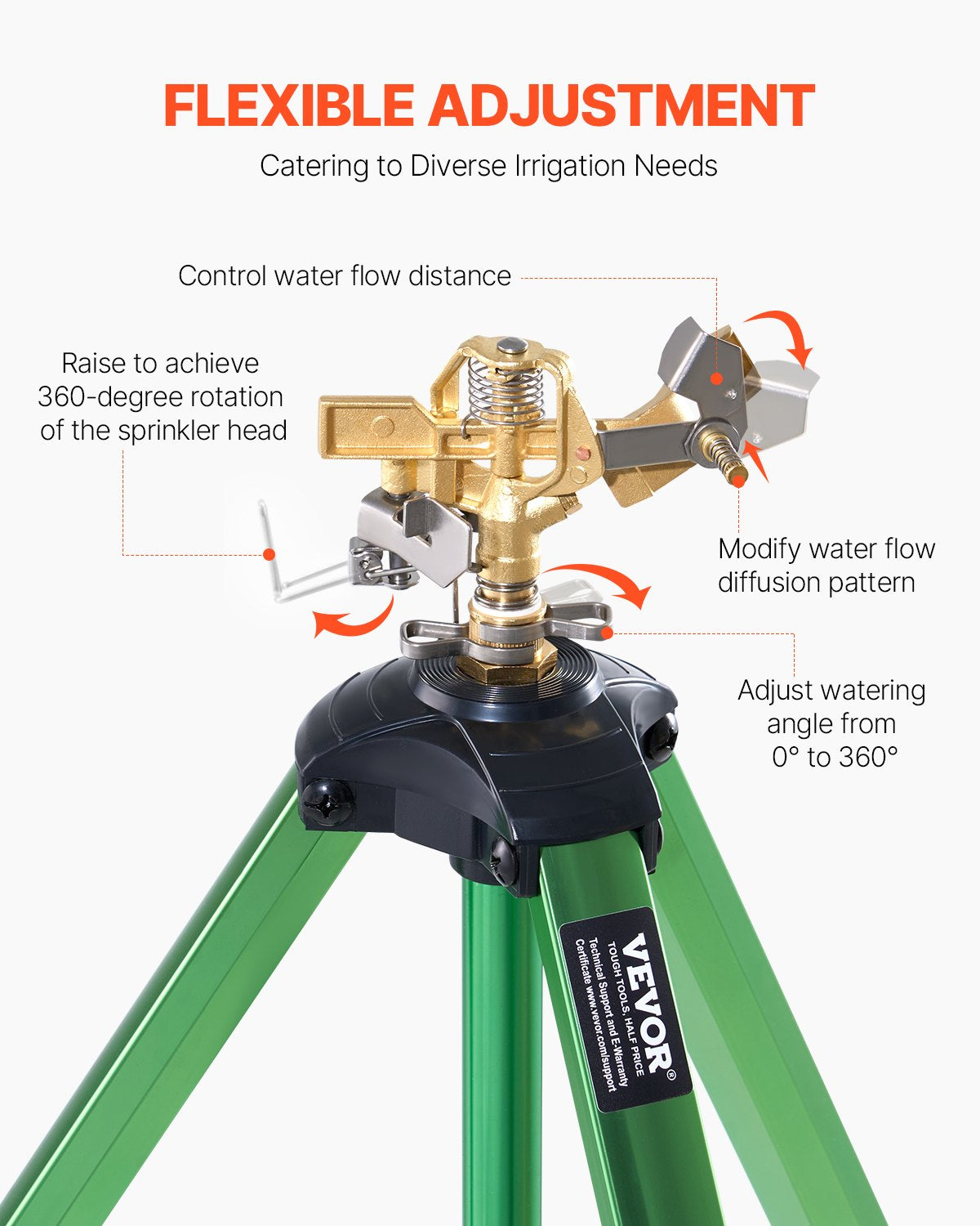 Tripod Impact Sprinkler 2 Pack with Brass Head, 360 Degree Coverage – image 5