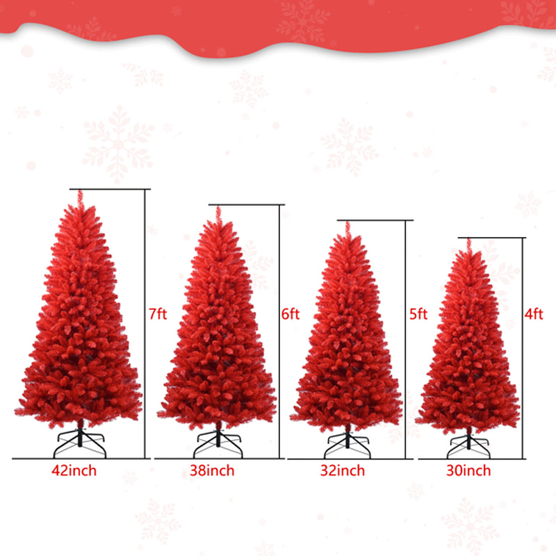5 Ft Red Artificial Christmas Tree with 624 Tips and Metal Stand – image 11