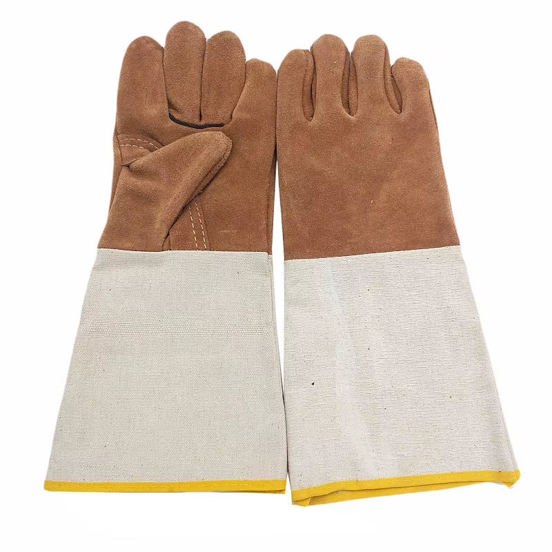 Long Leather Welding Gloves with Canvas Sleeve
