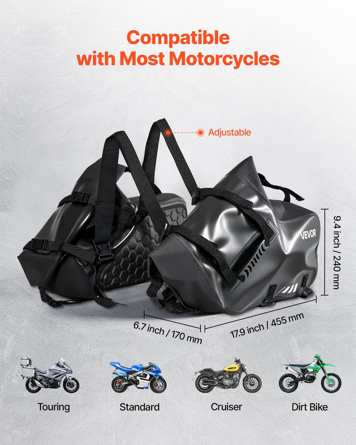 Waterproof Motorcycle Saddlebags 28 L, Universal Fit Side Bags, Black – image 2
