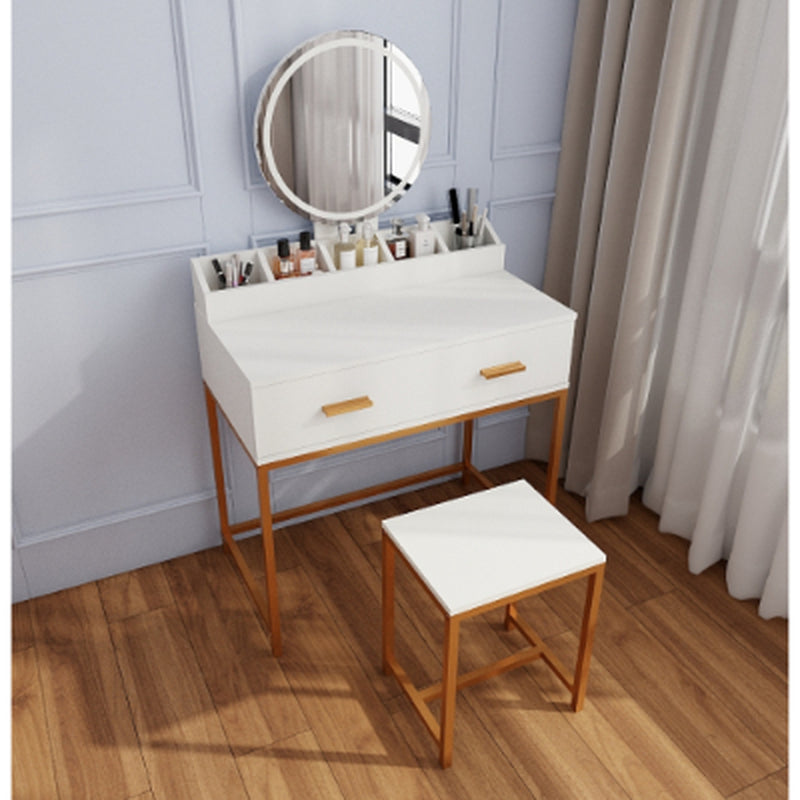 Makeup Vanity Table Set – Mirror, Stool & Storage, White and Gold
