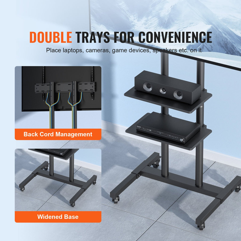 Rolling TV Cart for 32-70 Inch TVs with Dual AV Trays, 132 lb – image 6