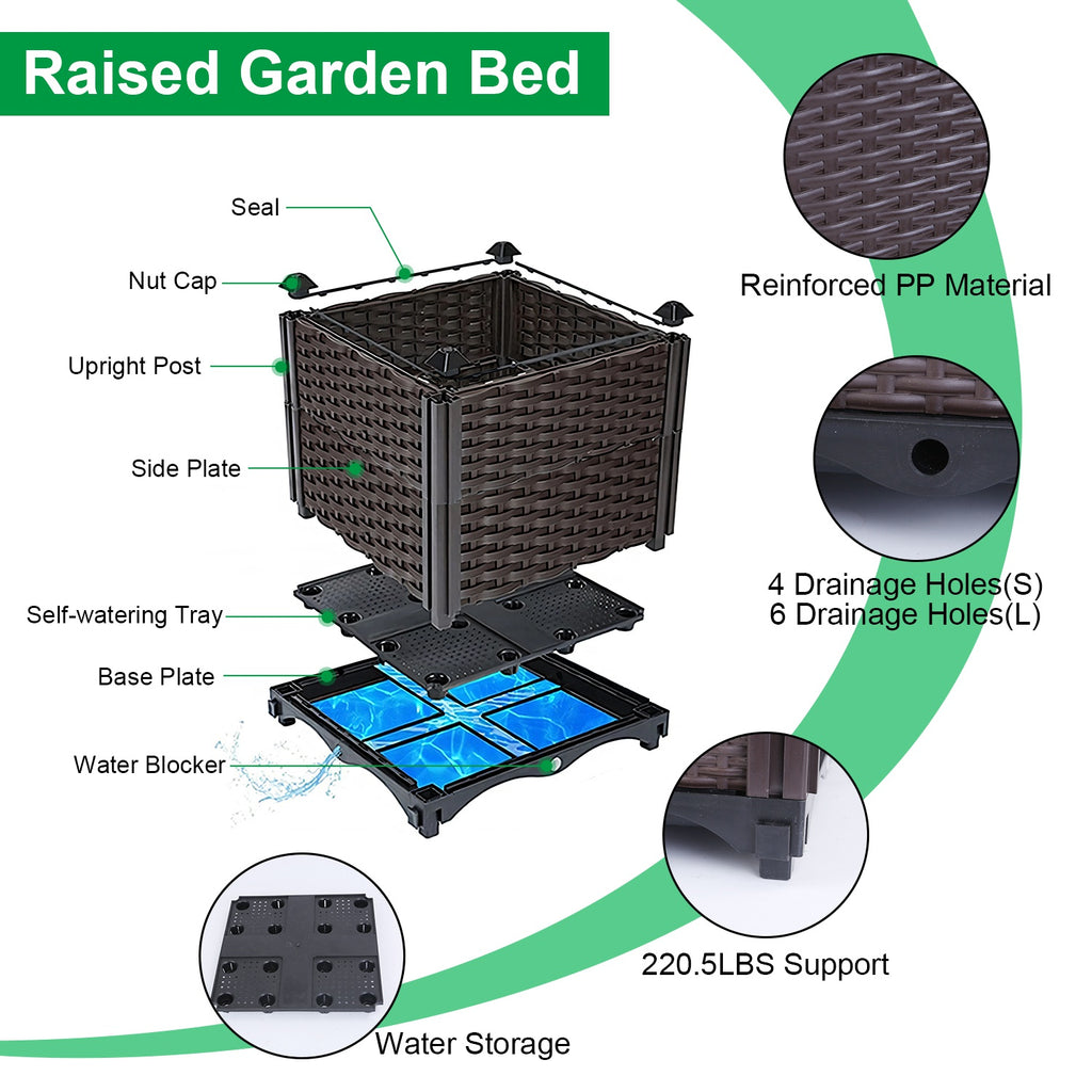 Self-Watering Square Planter Box, 12 in Rattan-Look Raised Garden Bed – image 5