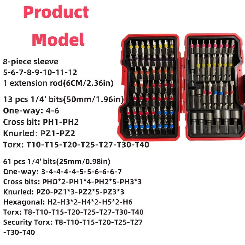 Impact Driver Bit Set 83 Pcs – S2 Steel with Magnetic Nut Driver – image 2