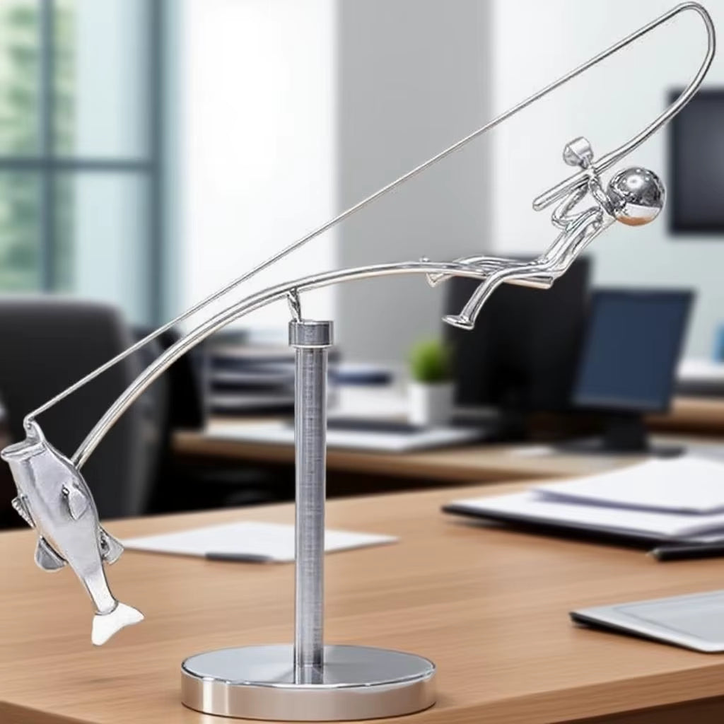 Fisherman Balancing Sculpture, Metal Kinetic Desk Decor – image 4