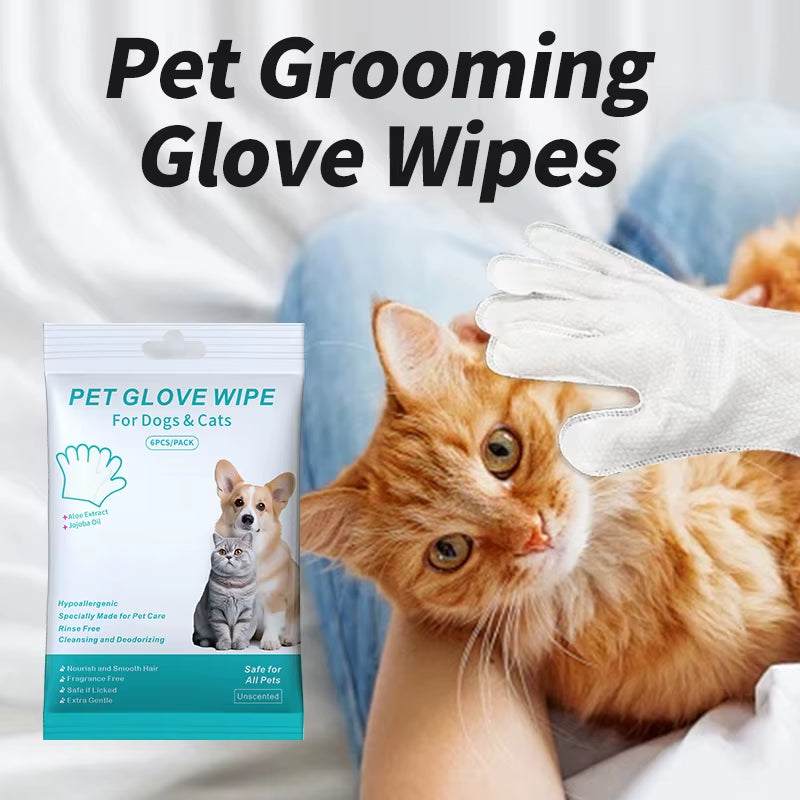 Pet Grooming Gloves 6 Pack - Waterless Cleaning Wipe Mitts