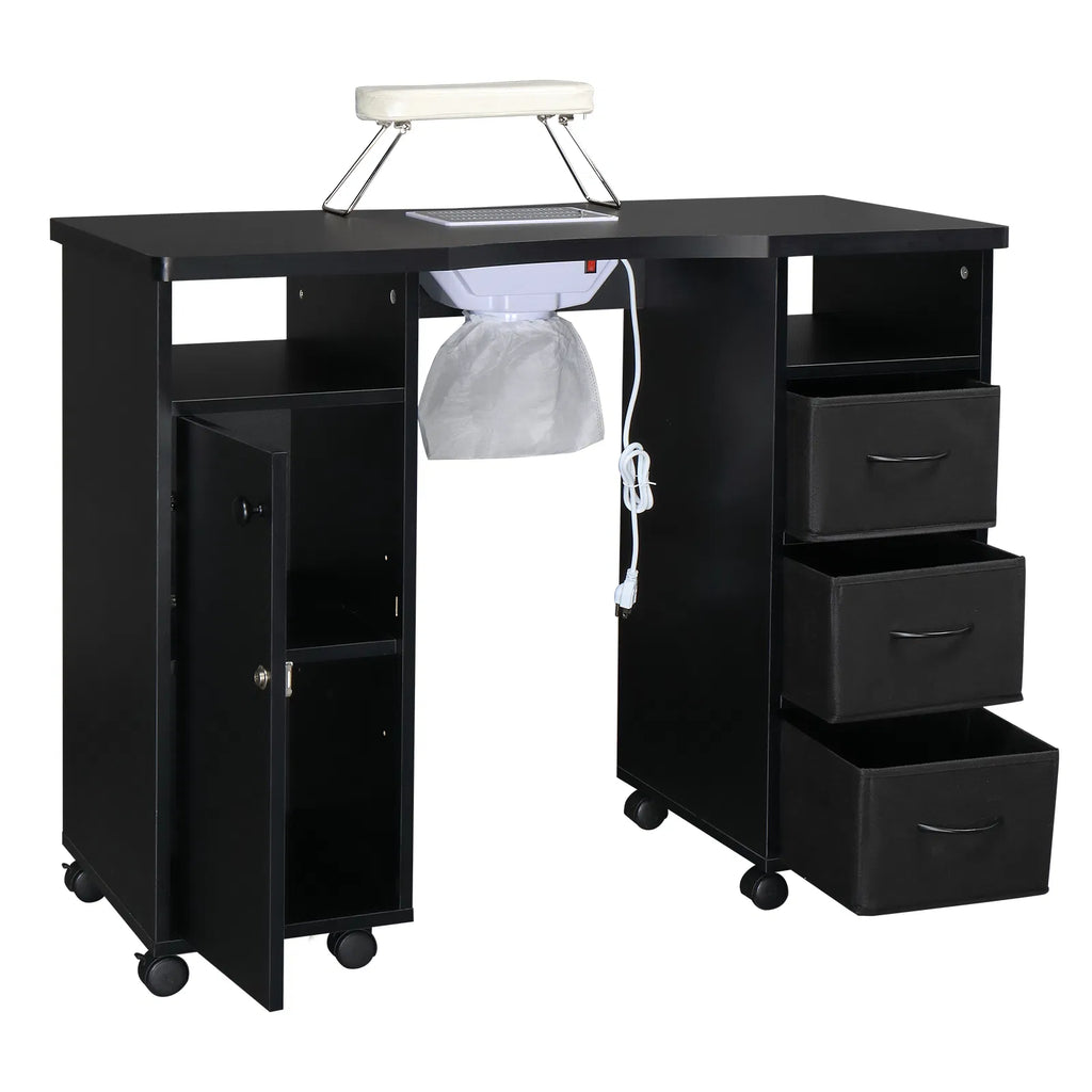 Rolling Manicure Table with Built-In Fan, Double Cabinet and 3 Drawers – image 2
