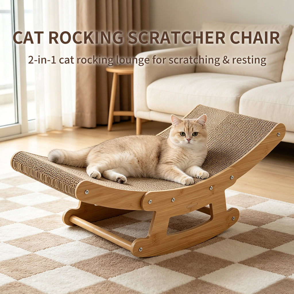 Cat Rocking Scratcher Chair – Wooden Lounge Bed – image 3