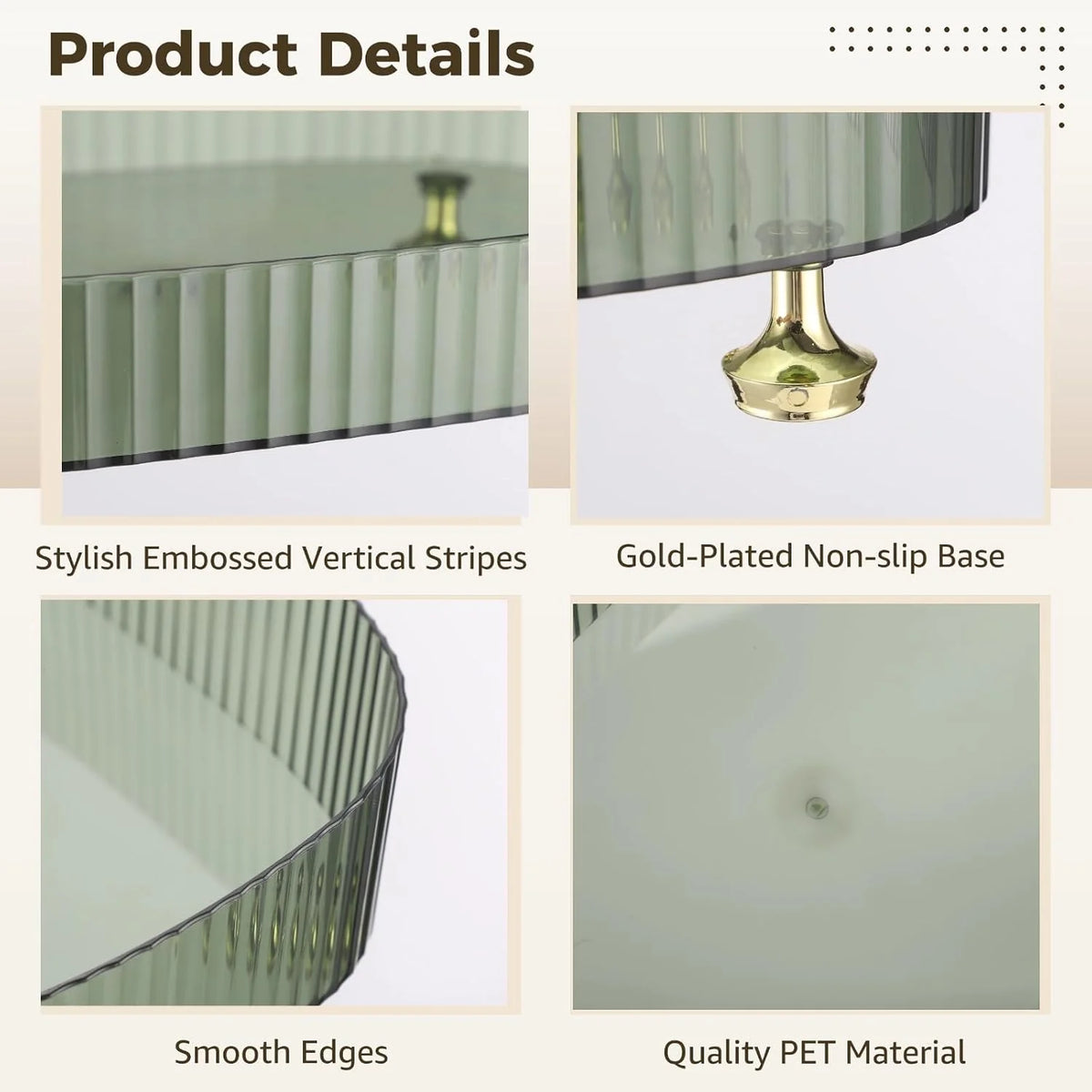 Makeup Organizer Tray, Slanted Green Vanity Tray with Gold Feet