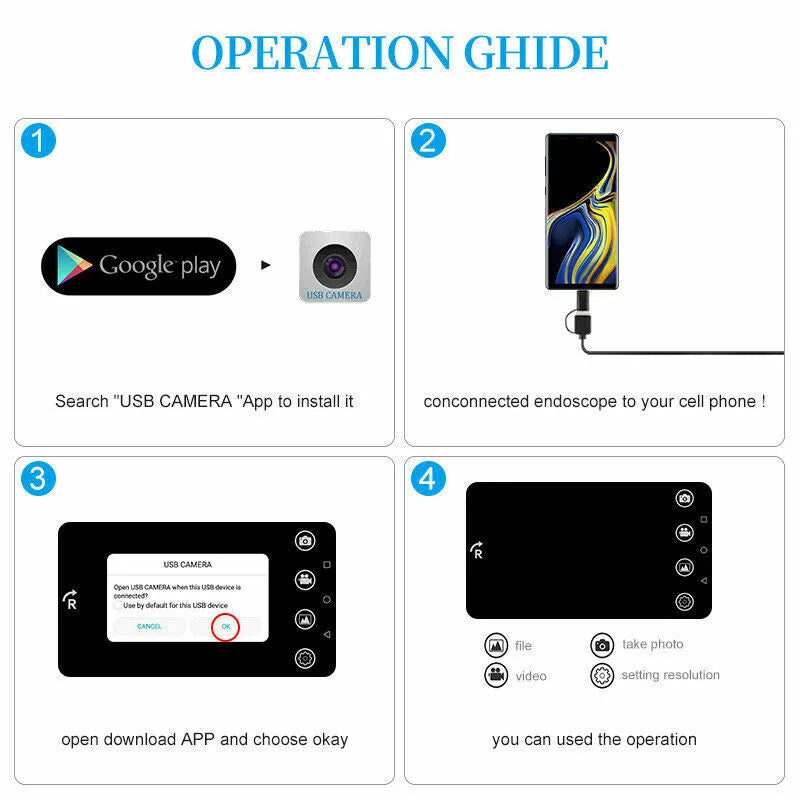 Plumbing USB Snake Inspection Scope 8mm with 6 LEDs