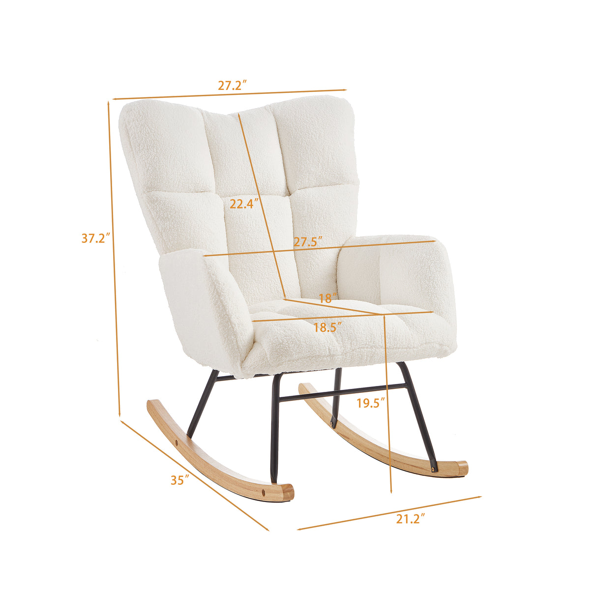 Tufted Teddy Fabric Glider Rocking Chair, Ivory – image 13