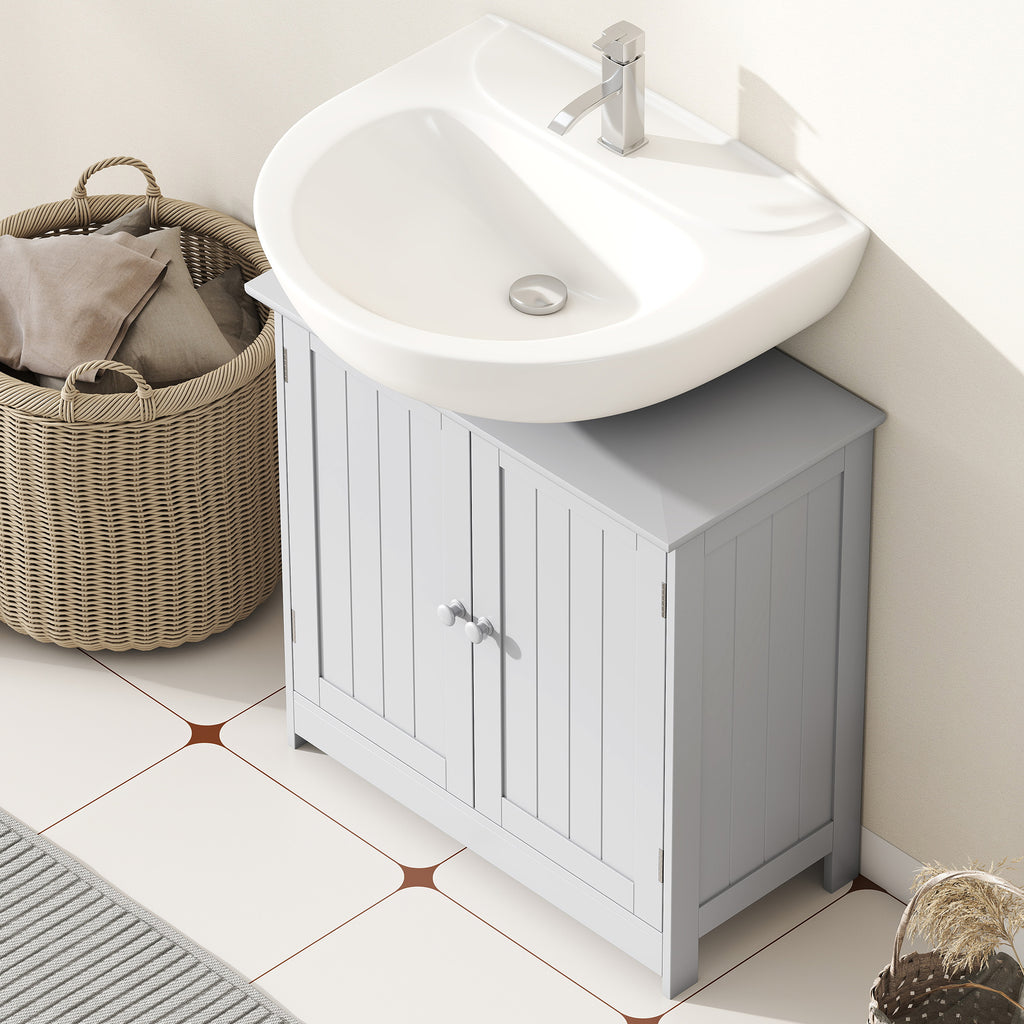 Under-Sink Bathroom Cabinet with 2 Doors and Shelf, Light Gray – image 8