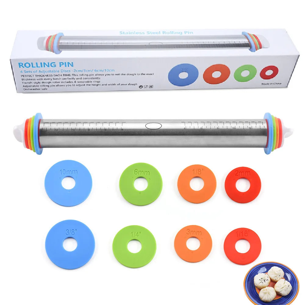 Adjustable Rolling Pin 43Cm - Stainless Steel Fondant Roller