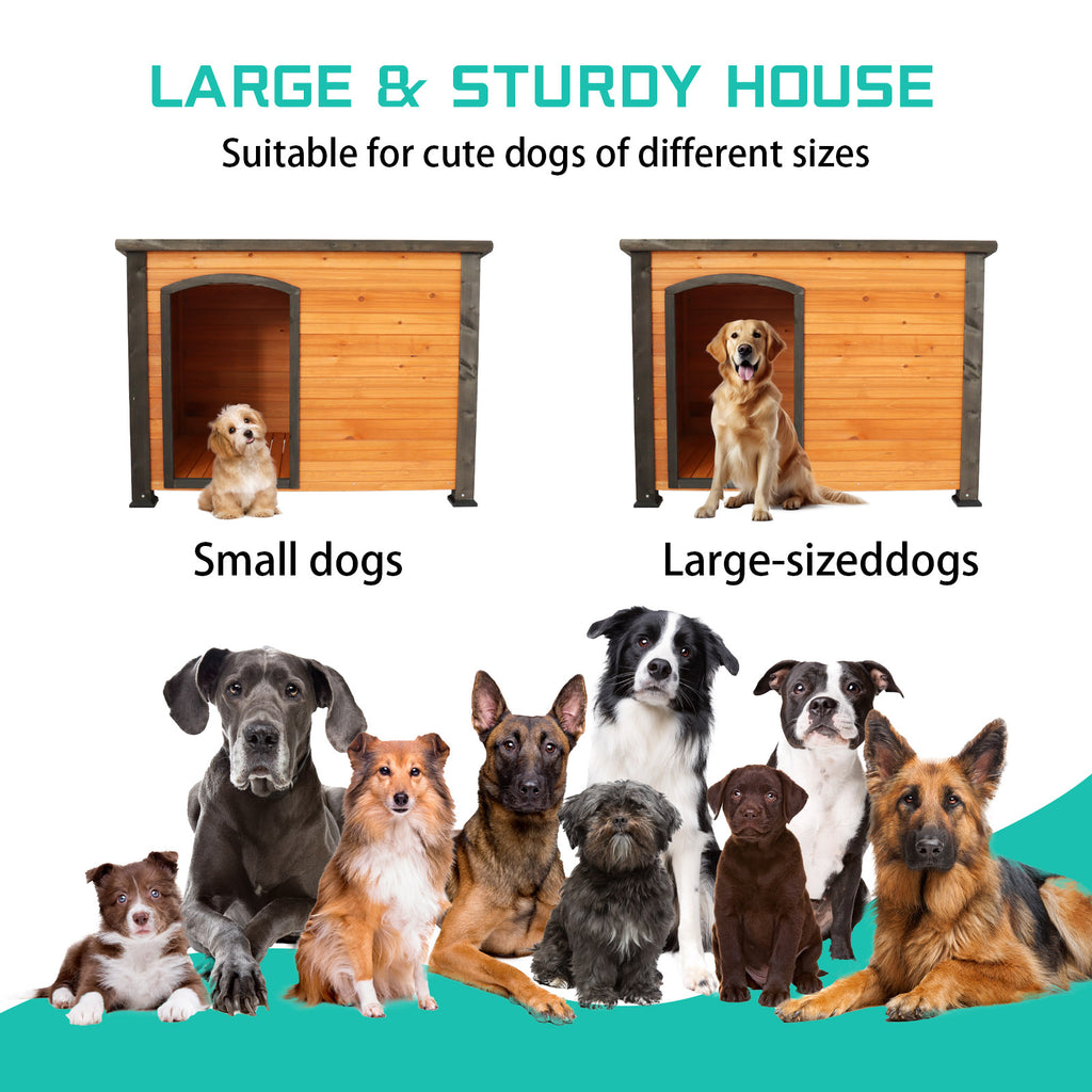 Solid Wood Outdoor Dog House 45 Inch with Raised Feet