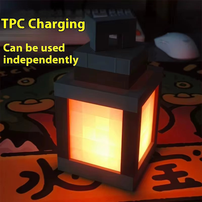 Pixel Lantern Night Light - Rechargeable Retro Game Style LED Room Decor Lamp