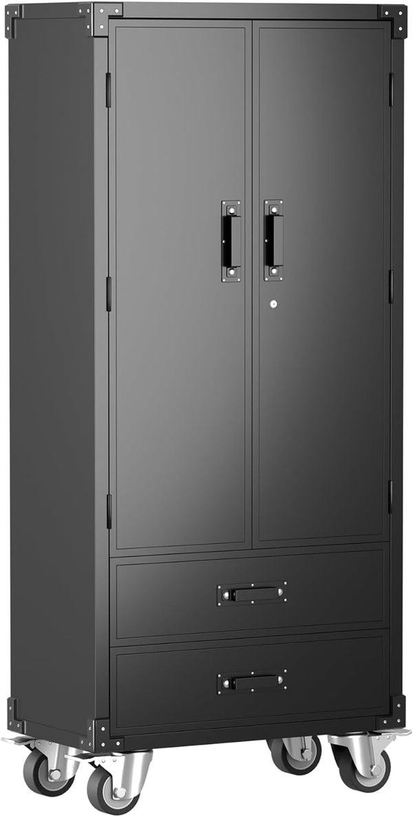 Rolling Steel Storage Cabinet with 2 Locking Doors and 2 Drawers – image 1