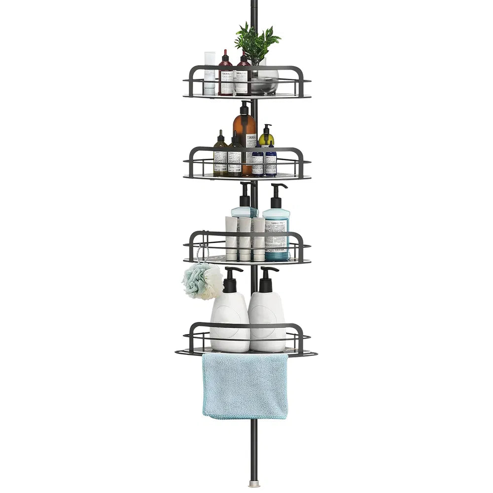 Shower Caddy, Corner Tension Pole with 4 Adjustable Shelves