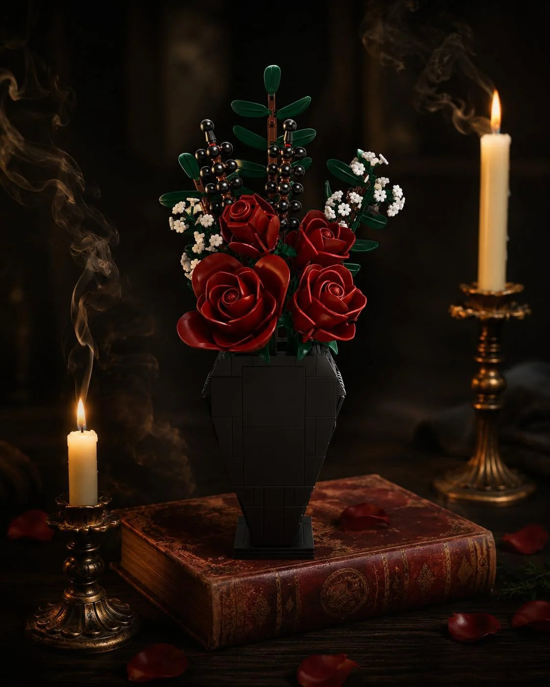 Gothic Rose Building Set – Flower Bouquet with Coffin Vase, 596 Pcs – image 2