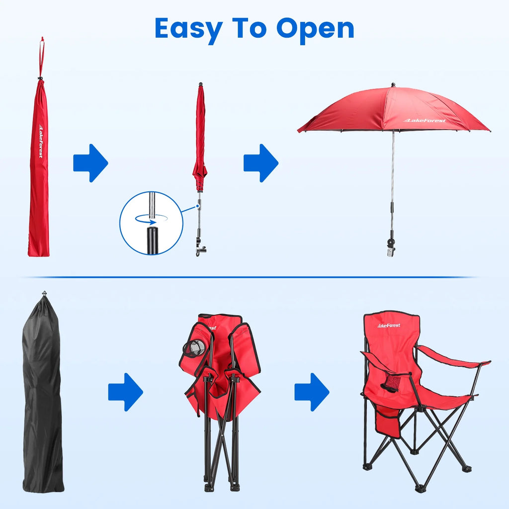 Camping Chair with Umbrella, Folding Outdoor Chair with Cup Holder – image 2