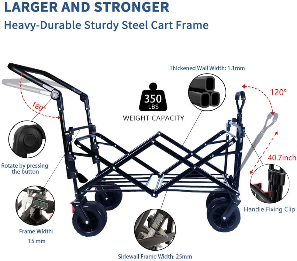 Collapsible 140L Utility Wagon with Removable Canopy and Brake – image 4