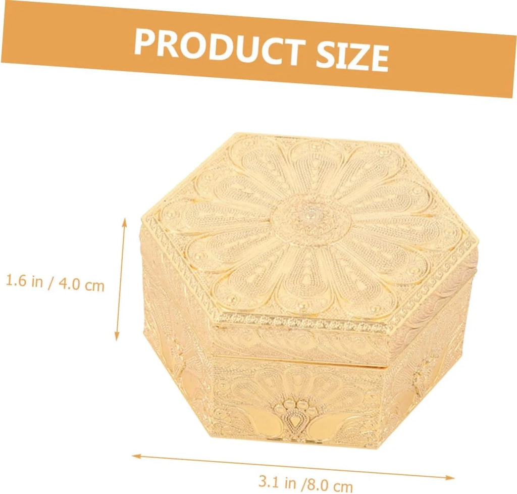 Hexagon Jewelry Box – Vintage Gold Zinc Alloy Trinket Case – image 7