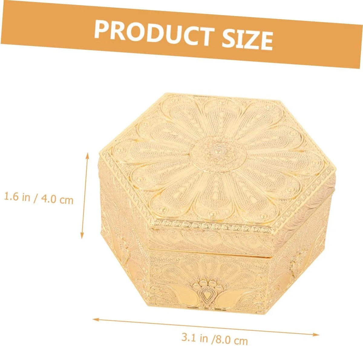 Hexagon Jewelry Box – Vintage Gold Zinc Alloy Trinket Case – image 7
