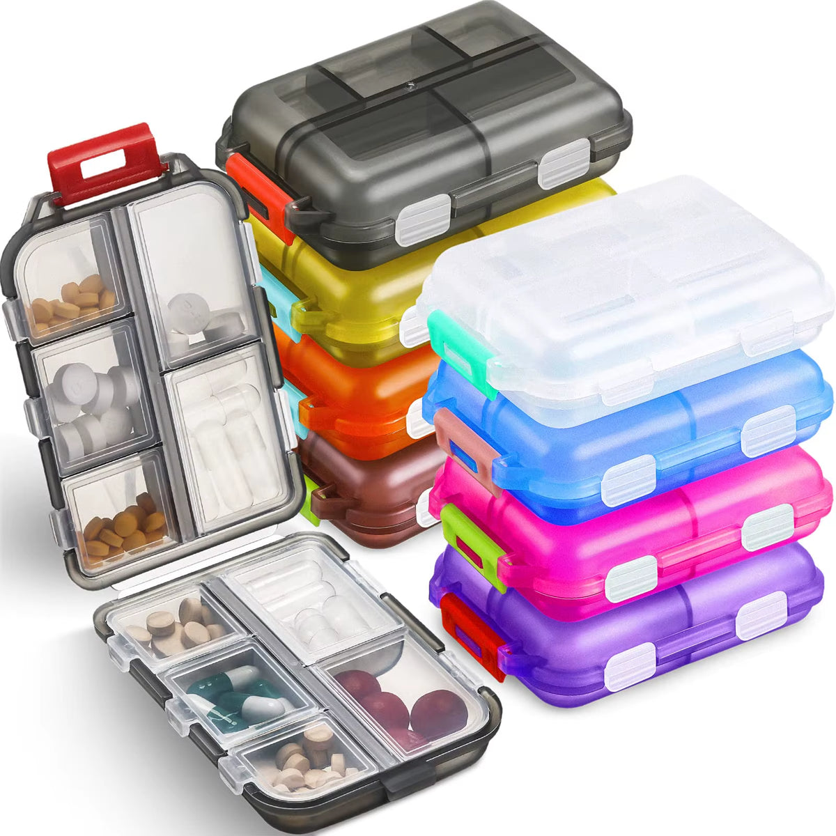 10 Compartment Travel Pill Organizer - Portable Daily Pill Case