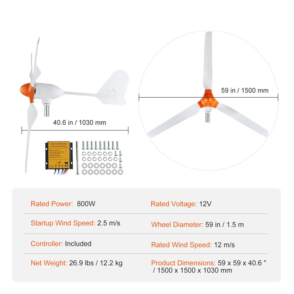 Wind Turbine Generator Kit 800W 12V with MPPT Controller – image 7