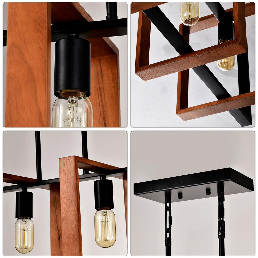 4-Light Farmhouse Kitchen Island Pendant Wood and Black 36 In