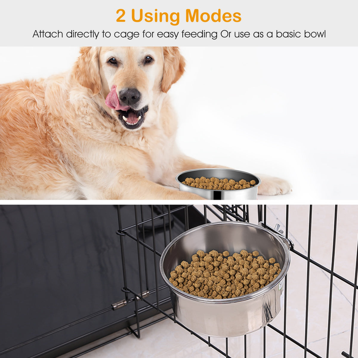 Dog Bowl for Crates, Stainless Steel Hanging Bowl with Clamp, M – image 4