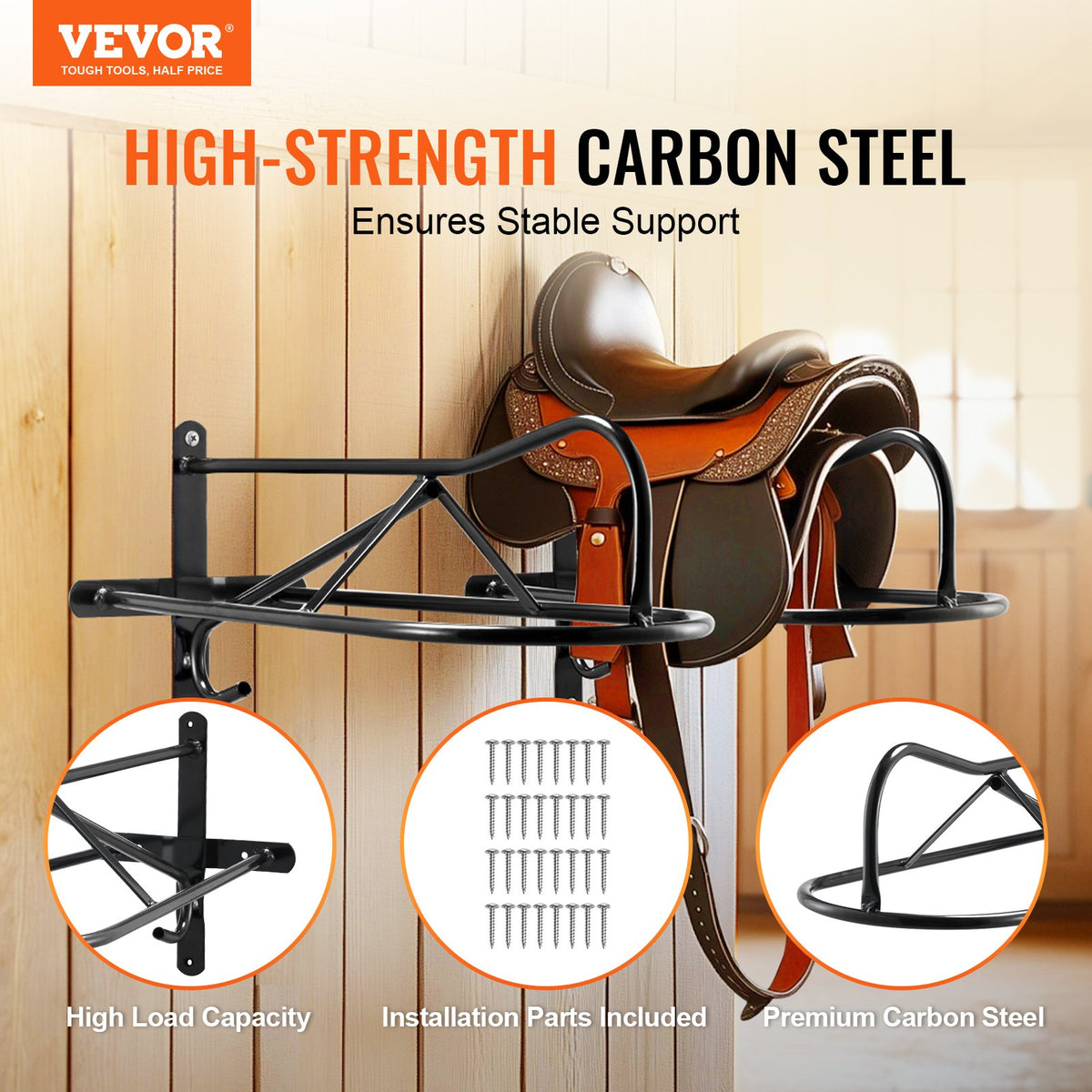 Wall Mount Saddle Rack 8-Pack with Pad Bar, Heavy Duty Steel – image 2