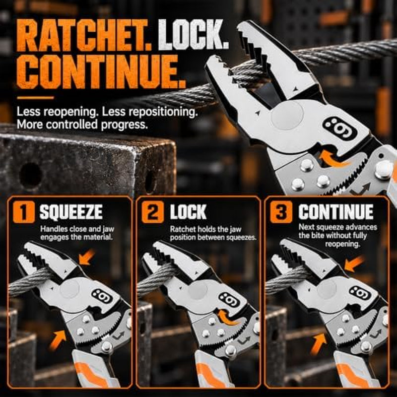 Ratchet Wire Cutter – 9 in Heavy-Duty Lineman's Pliers – image 3