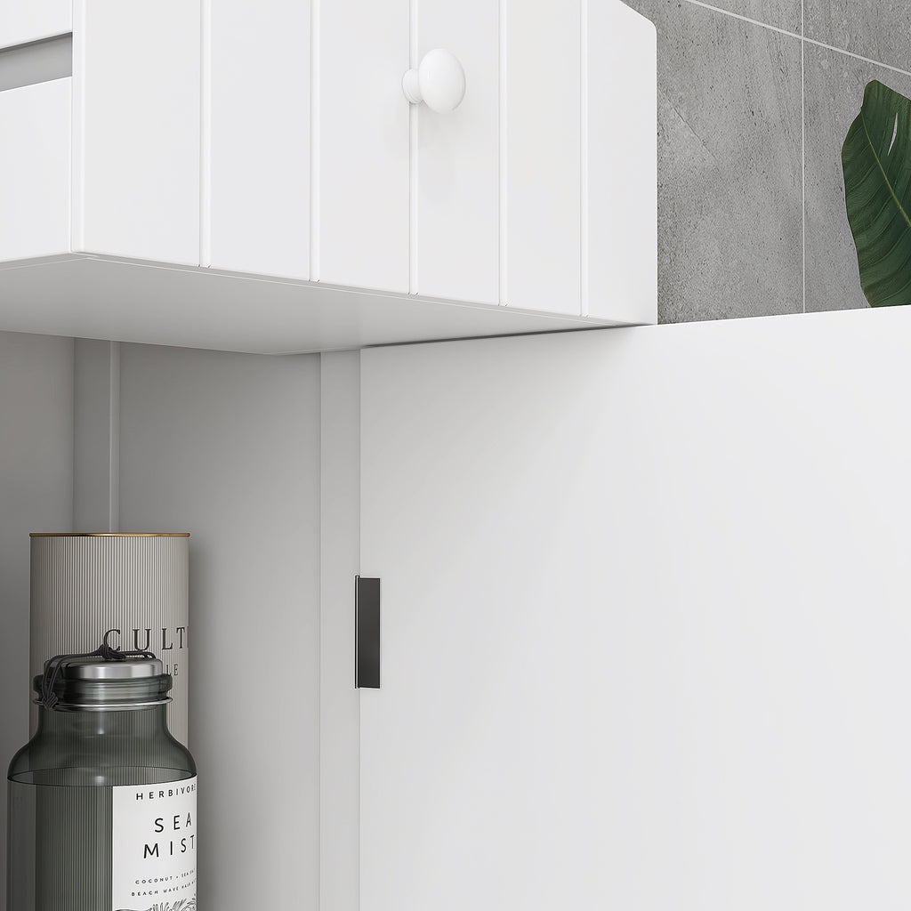 Tall Linen Tower Cabinet with 3 Shelves and Drawer, White – image 5