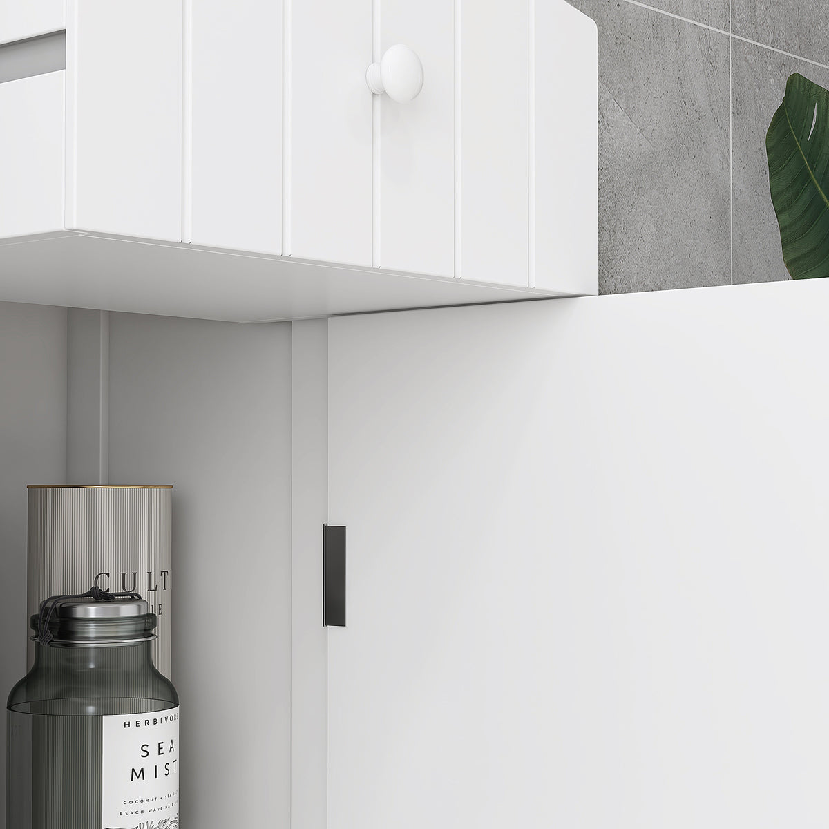 Tall Linen Tower Cabinet with 3 Shelves and Drawer, White – image 5