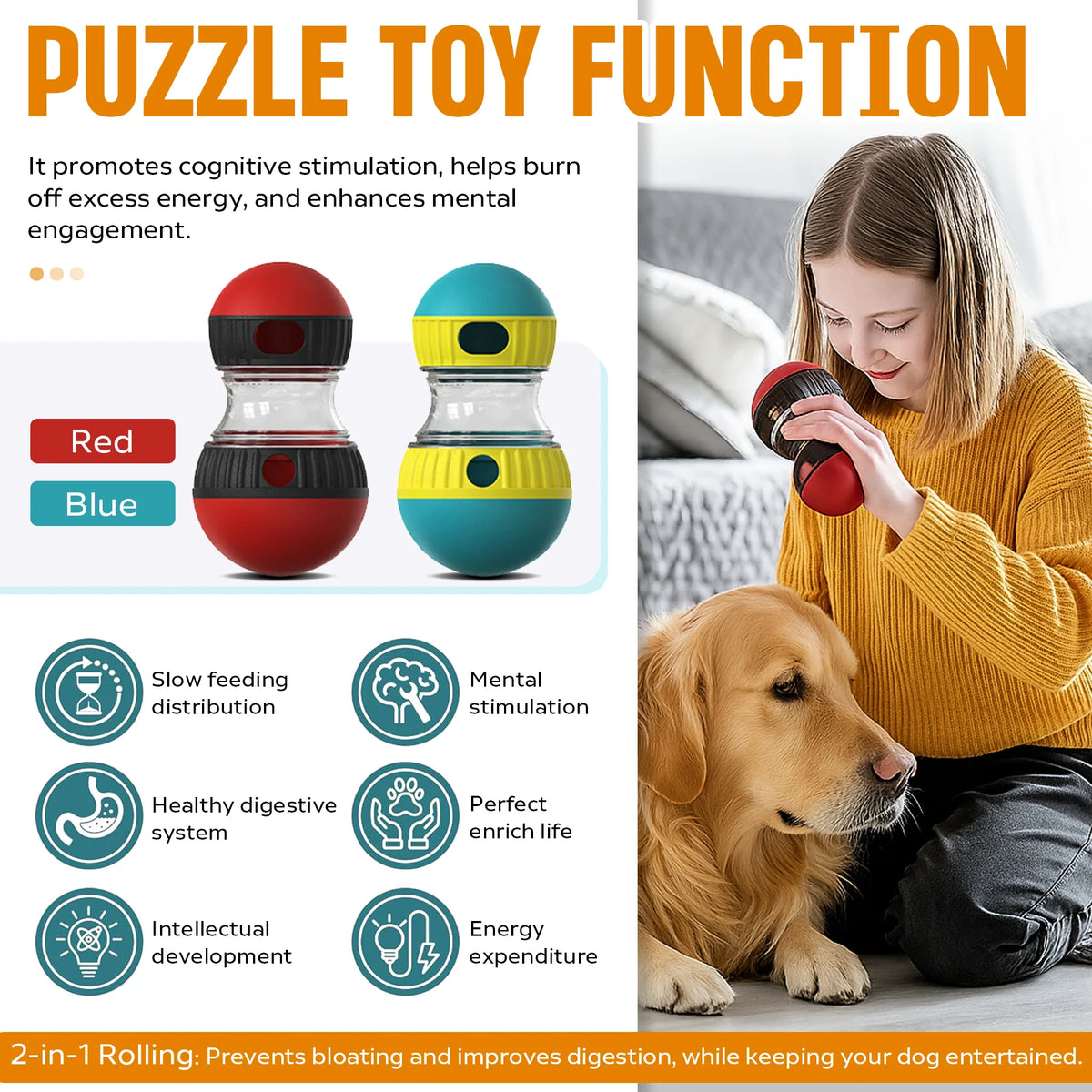 Treat Dispensing Dog Ball - Adjustable Slow Feeder Puzzle Toy – image 3