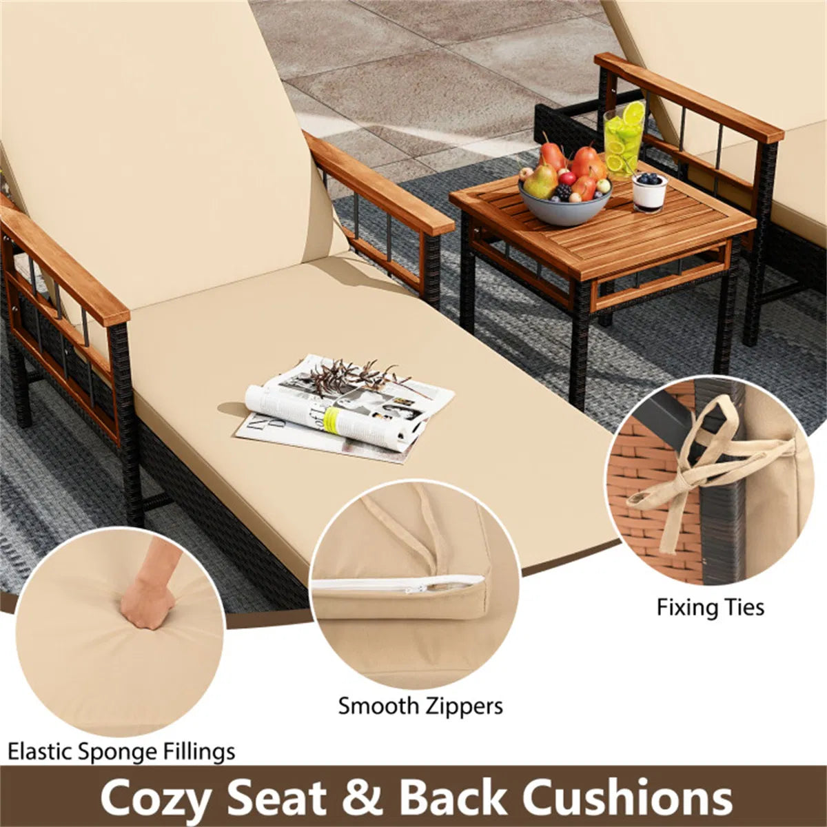 Rattan Chaise Lounge with Side Table, 79 in Adjustable Recliner – image 8