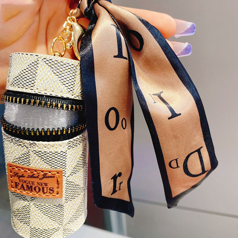 Faux Leather Keychain Pouch – Mini Cylinder Zip Bag Charm – image 2