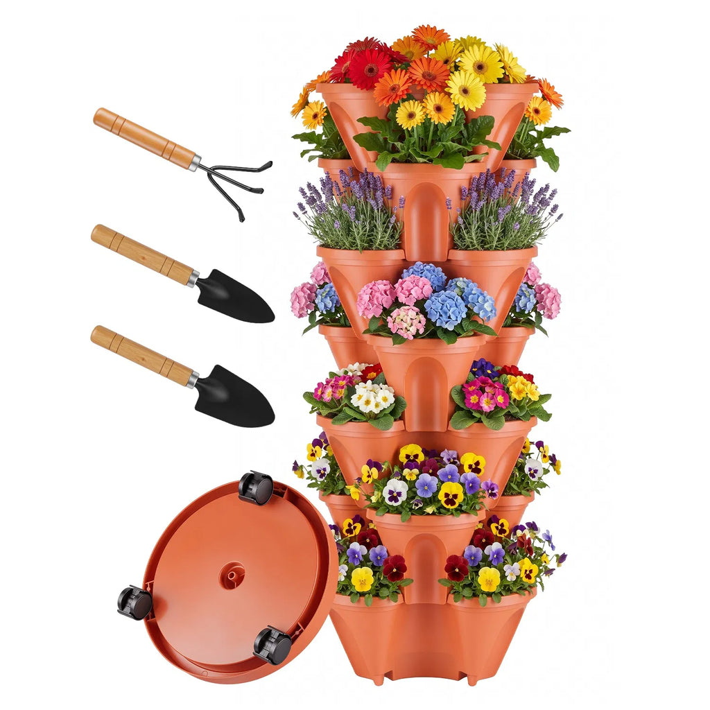 7-Tier Stackable Vertical Planter Tower with Wheels and Tools – image 13