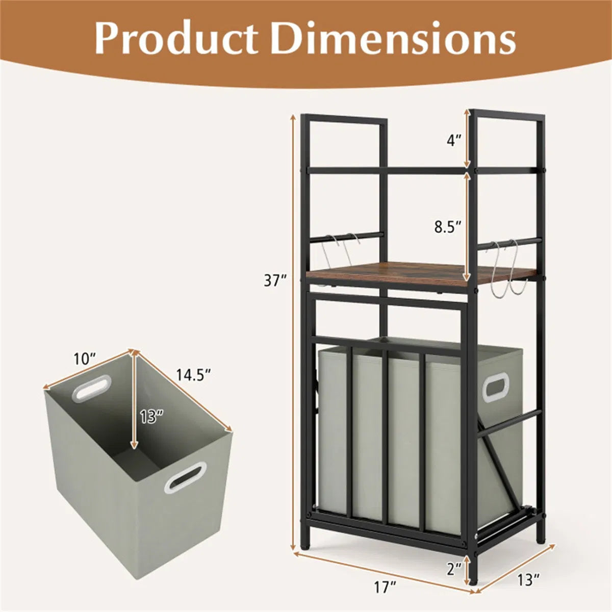 Laundry Hamper Cabinet Tilt-Out, Metal & Wood Bathroom Storage – image 5